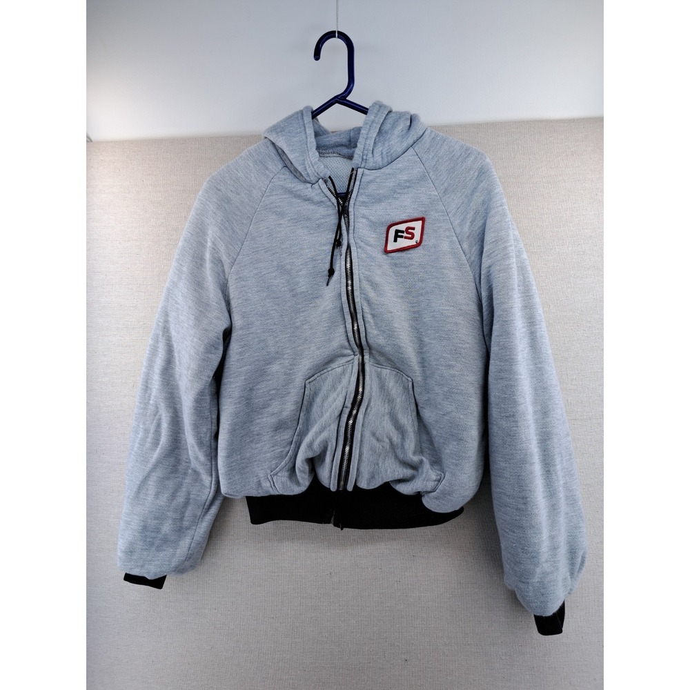 Vtg Zip Hoodie Mens Large Waffle Knit Gray Thermal Lined USA Sweatshirt FS
